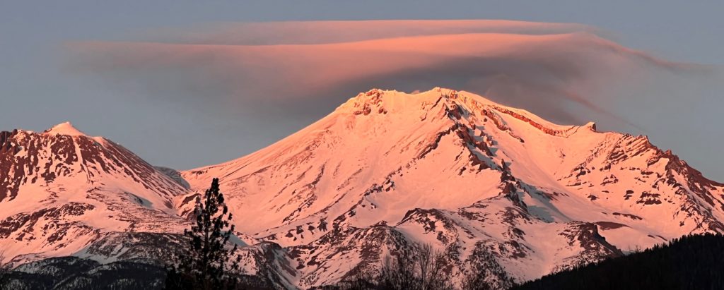 Pink Lenticular over magical Mount Shasta